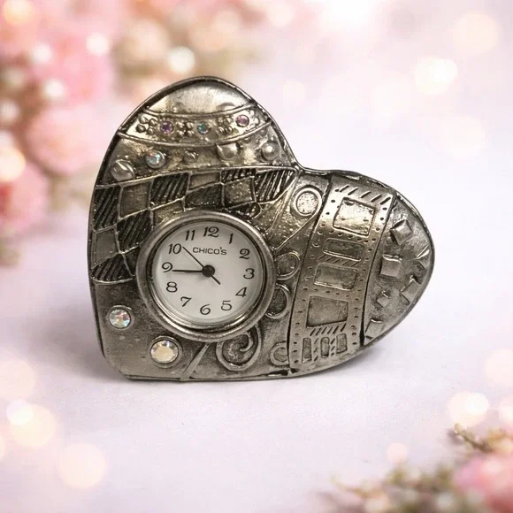 Vintage Chico's Heart Shaped Mini Clock Valentine's Day Gift Pewter‎ USA