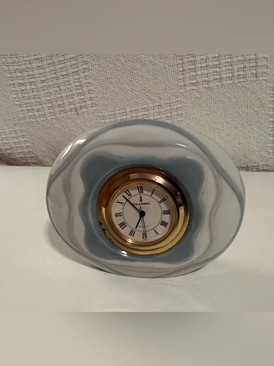 Lladro Gray and Gold Swirl Ceramic Wall Clock
