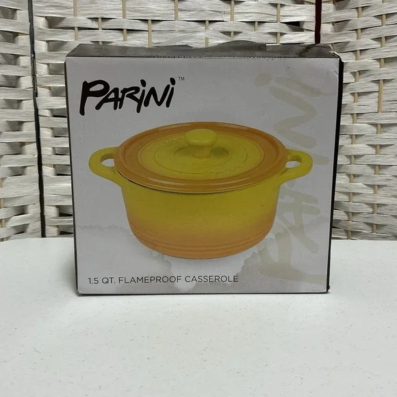 Parini 1.5 Quart Flameproof Casserole Yellow Ceramic, New in Box‎
