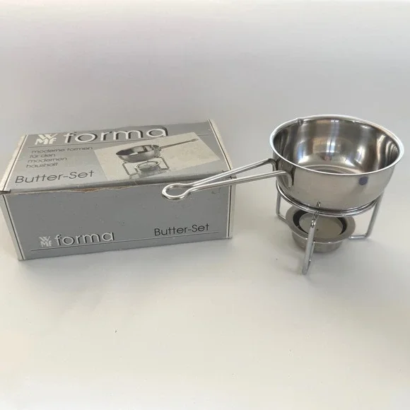 WMF Forma Butter-Set Stainless Steel Melting Pot + Stand Germany‎ Vintage w/ Box