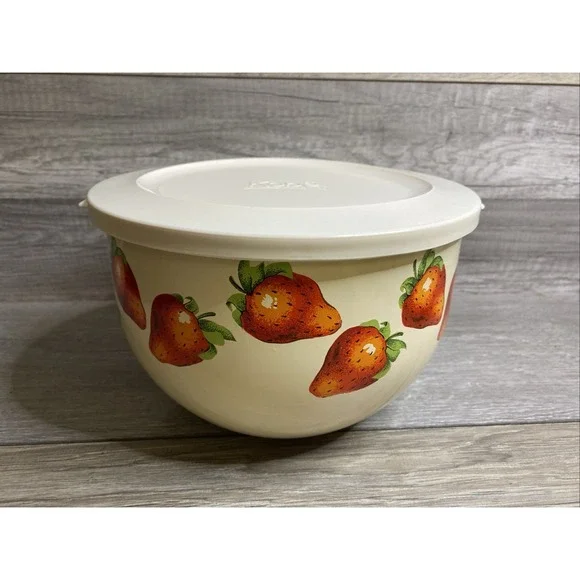 Vintage Kobe Mixing Bowl Enamel On Metal Strawberry 8