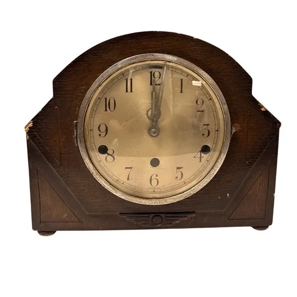 Vintage Art Deco Oak Cased Westminster Chime‎ Mantel Clock Solid Heavy *READ