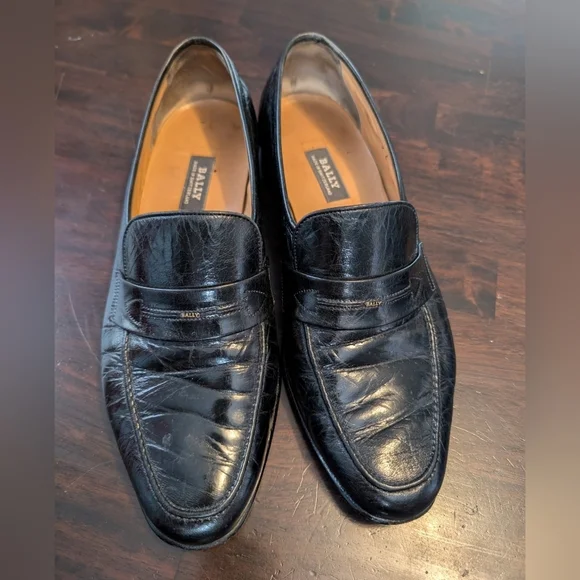 Bally Black Leather Men's Loafers, Size 9