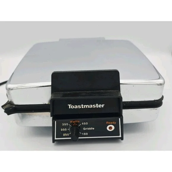 Vtg MCM Toastmaster 270B‎ Chrome Waffle Iron Double Griddle Non-Stick Tested!