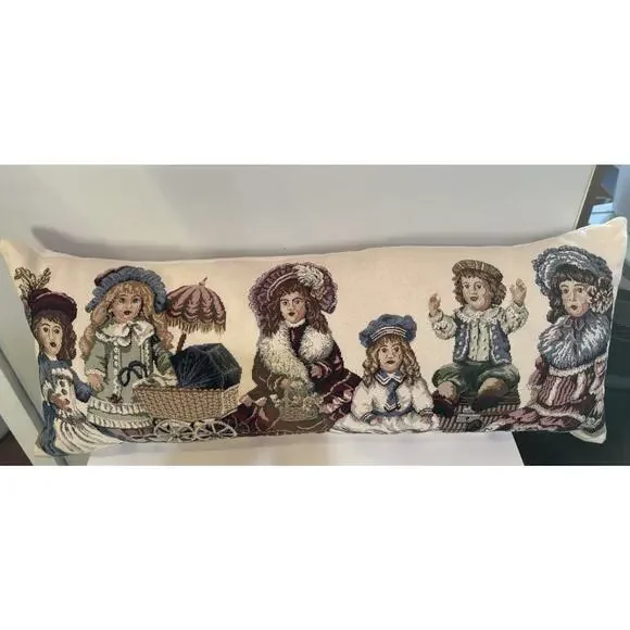 Dakotah Tapestry Lumbar Pillow Victorian Children Scene Decorative Cushion