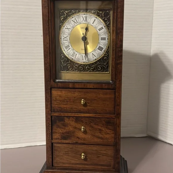 Seicle Quartz Wooden Table Clock with Drawers
