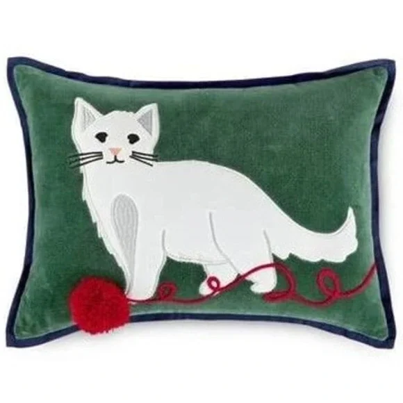 Martha Stewart Collection Cat Meow Pillow Green Velvet Accent Decorative Throw