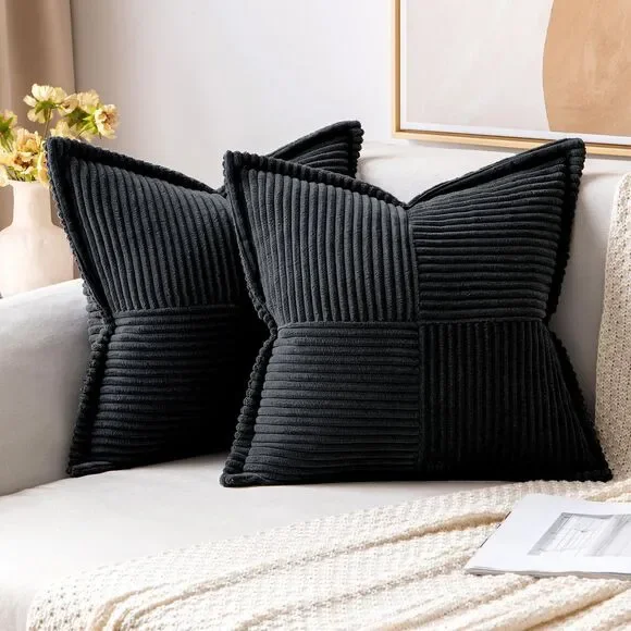 Pack of 2, 18x18 Inch, Decorative Throw Pillow Covers, Black