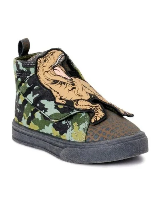 Wonder Nation Kids Size 12 Sneakers High-Top Camo Dinosaur T-Rex Detail Shoes