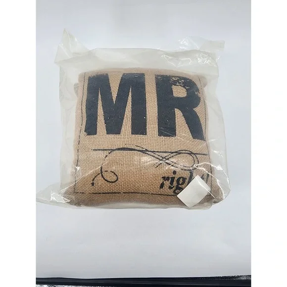 Mr‎ and Mrs Burlap Throw Pillows Set of 2 Rustic Brown small