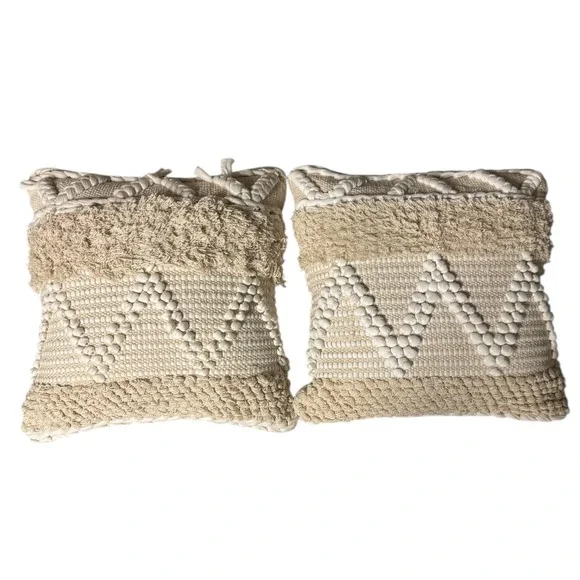 Merchant‎ 41 Textured Throw Pillow Covers Neutral Boho Decorative Cushion 18x18