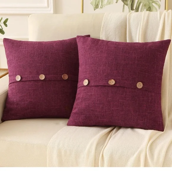 New Burgundy Linen Throw Pillow Covers 22x22 Inch