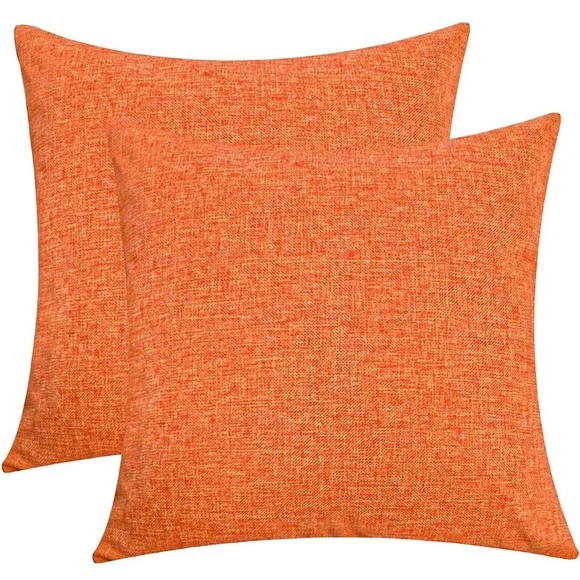 NWT Set of 2 Orange Burlap Linen 16” x16” Pillow Covers