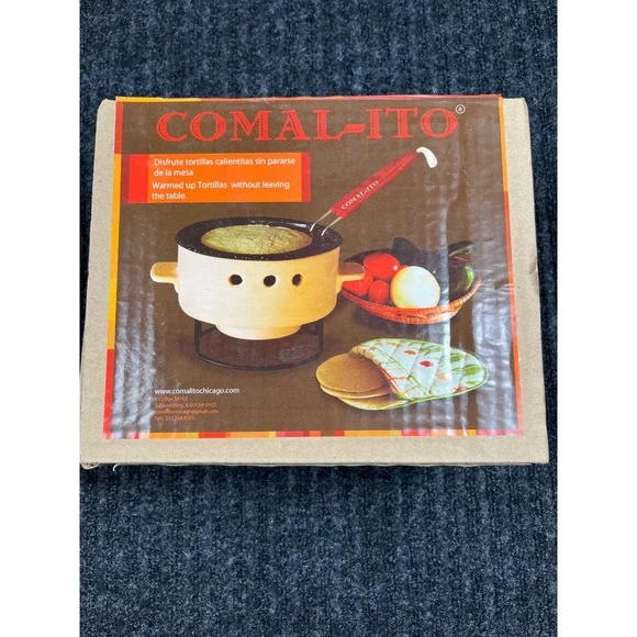 Comal-Ito Portable Tortilla Warmer Mini Tabletop Grill Ceramic Queso Fundido Set