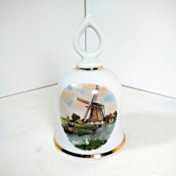 Hand Painted Porcelain Bell Dutch Windmill Royal Schwabap‎ Holland VTG 1980s