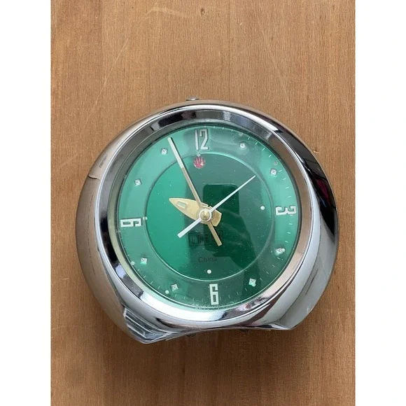 Vintage Umbra Mechanical Wind-Up Alarm Clock Green Dial Chrome Case Twist Works