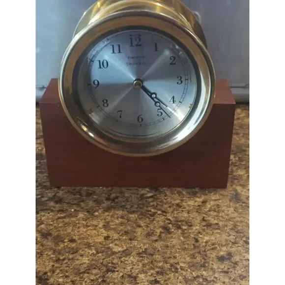 Tiffany & Co Brass Commemorative Ship's Clock with Mahogany Base