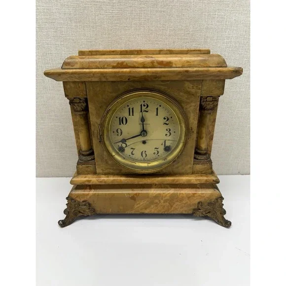 Seth Thomas Mantel Clock Marble‎ Style Case Key Wind Untested USA