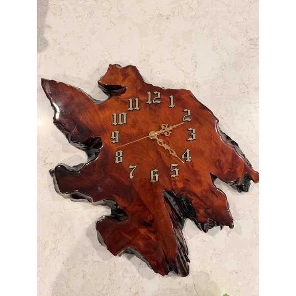 Vintage MCM Retro Style Lacquer Slab Burl Live Edge Wall Clock New Zealand
