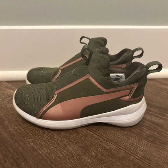 PUMA Rebel Mid Gleam Jr Olive Night Rose Gold 11C