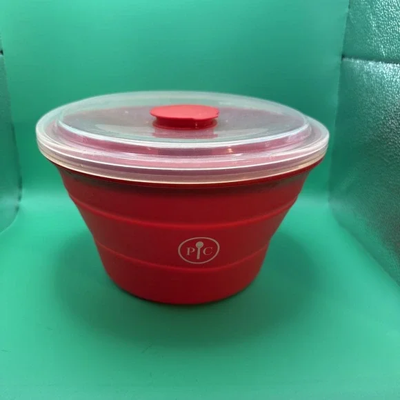 Pampered Chef 1457 Family‎ Size Microwave Popcorn Maker Red Silicone Collapsible