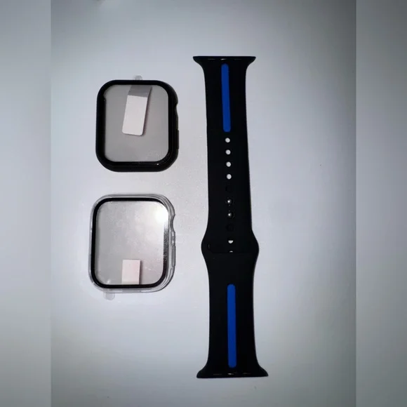 Black and Blue Smartwatch Band with Screen Protectors set 45mm
