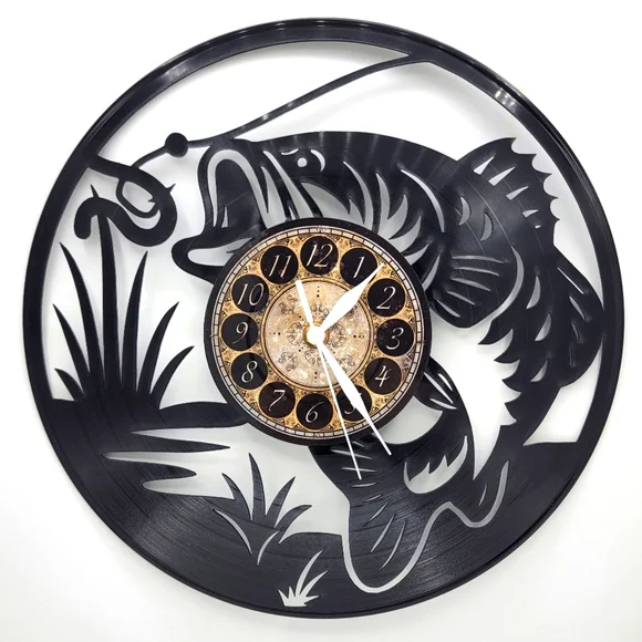 LARGE MOUTH BASS vinyl record clock