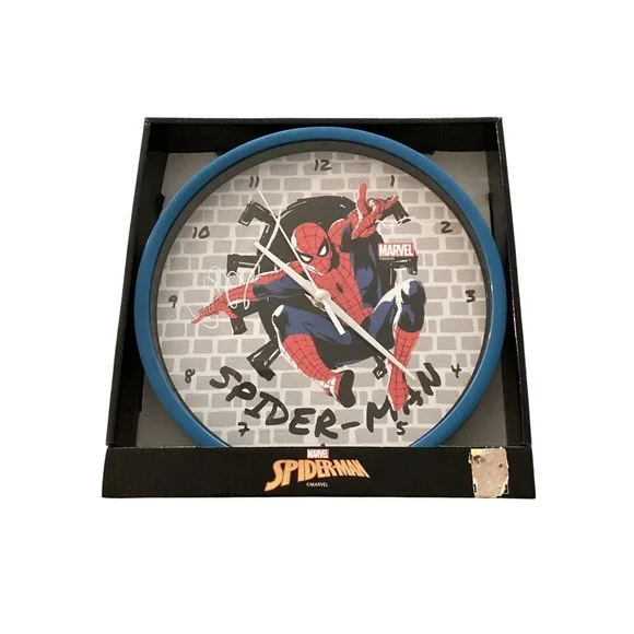 Marvel Spider-Man Decorative Wall Clock Blue Round Kids Room‎ Decor POX10MVSP01