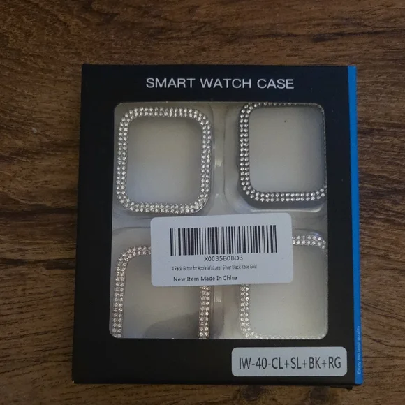 Smart Watch Case with Rhinestones - Silver and Black
