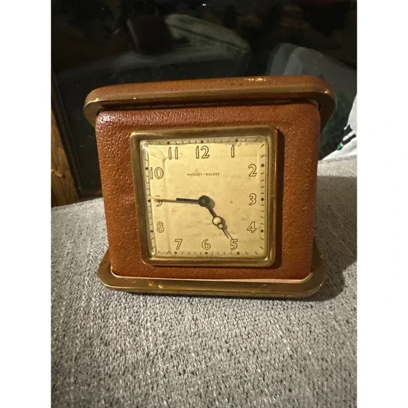Penney Walker Travel‎ Alarm Clock Brown Leather Case Foldable Square Face 4
