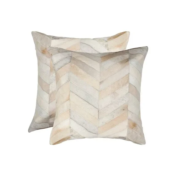 Natural Home Decor Torino Chevron Cowhide Pillow | 2-Piece | Natural | 18