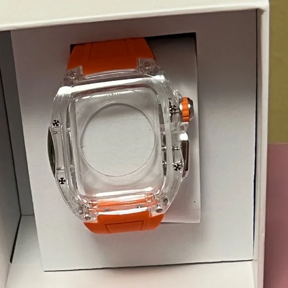RYUEUYA Translucent Designer Rugged Case Band Apple Watch Ultra 49mm. Orange NEW