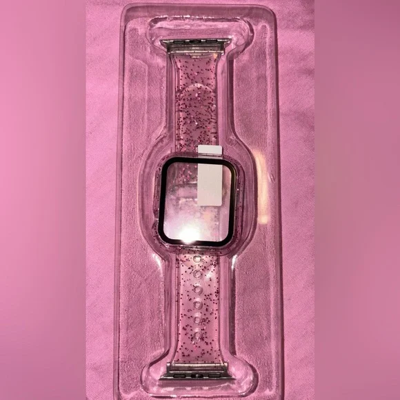 Apple Watch clear pink sparkles case and strap 40mm