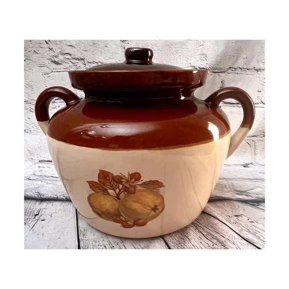 McCoy Pottery #342 Bean Pot Brown/Cream Ovenproof Double Handle w/Lid‎ Vintage