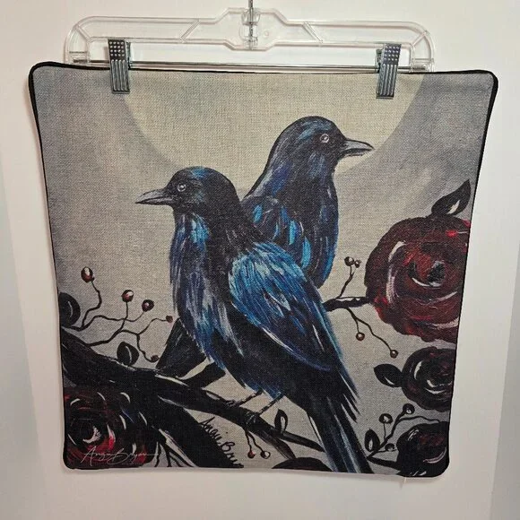 Crow Pillow Cover - Artwork by Angie Bryan