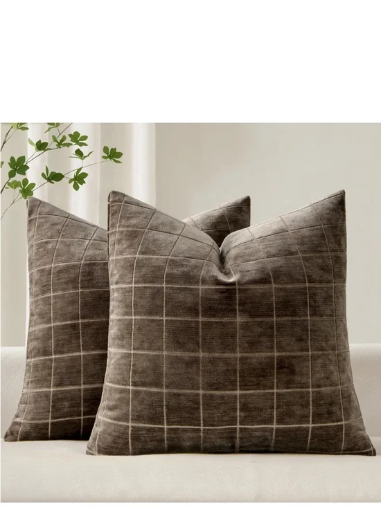 MIULEE Decorative Chenille Check Throw Pillow Covers Vintage 20x20 (2) 872-bb8-1
