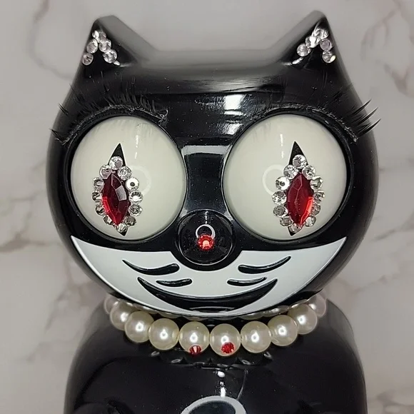 Black Jeweled Lady Kit-Cat Klock clock with red tail SUPER RARE