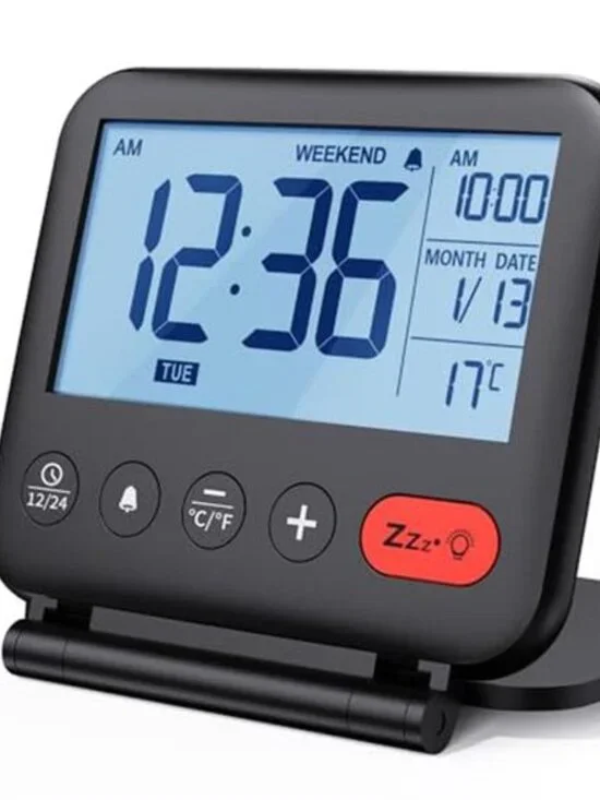 Digital Alarm Clock Travel Small Battery Desk Clock LCD Snooze Temperature Date