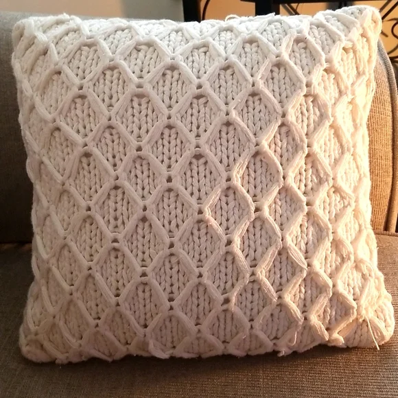 Cream Colored Knit Crochet Decorative Accent Pillow