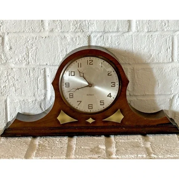 Gilbert Tambour Wooden Mantel Clock Vintage Wind Up Working but Needs Service