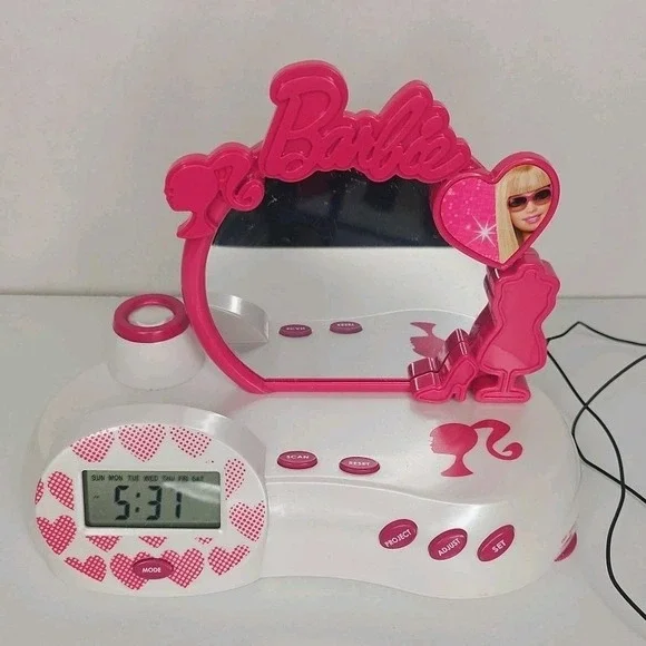 Barbie Fabulous Projection Alarm Clock Night Light Lexibook 2010 Works‎