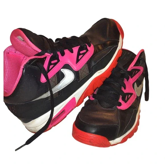 Nike Air Trainer SC High Top Sneakers Girls Size 5.5Y Black Pink 579806-005