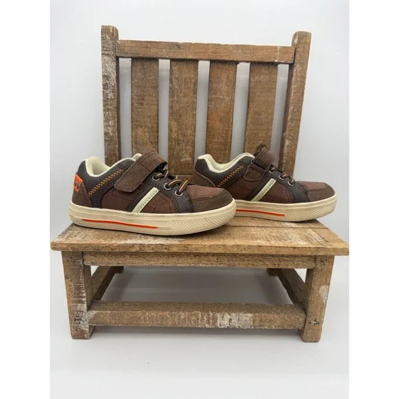 Dream Pairs Boys Brown Tan Orange Sneakers Hook Loop Strap 151014-K Size 10 US