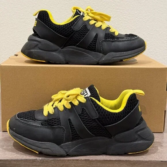 Diesel kids black and yellow sneakers size 5