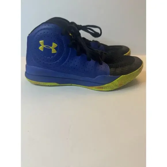 Under Armour Kids Basketball Shoes Blue Black Volt Size 5Y Lace Up