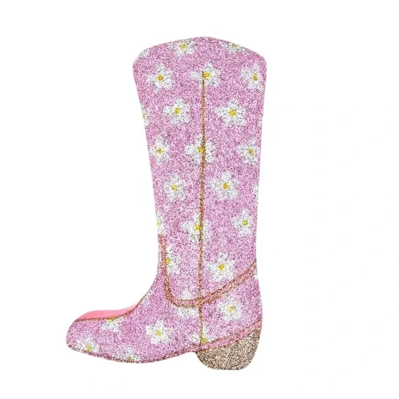 Sparkles Home Pink Glitter Cowboy Boot Pillow Western Daisy Glam Decor Floral