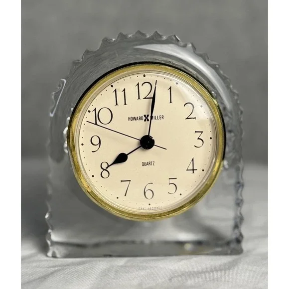 Vintage Art Deco Style Howard‎ Miller Cut Glass Quartz Desk Clock West Germany