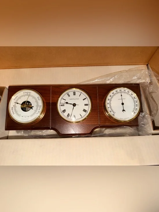 Hamilton Wood Wall Clock Trio in Brown and Gold Official Authentic