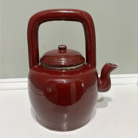 Vintage Artland Ceramic Stoneware Dk Red Tea Kettle Teapot w/ Top
