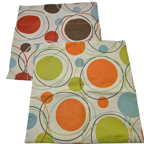 Mid-Mod Throw Pillow Covers Set of 2 18x18 Multicolor MCM Geometric